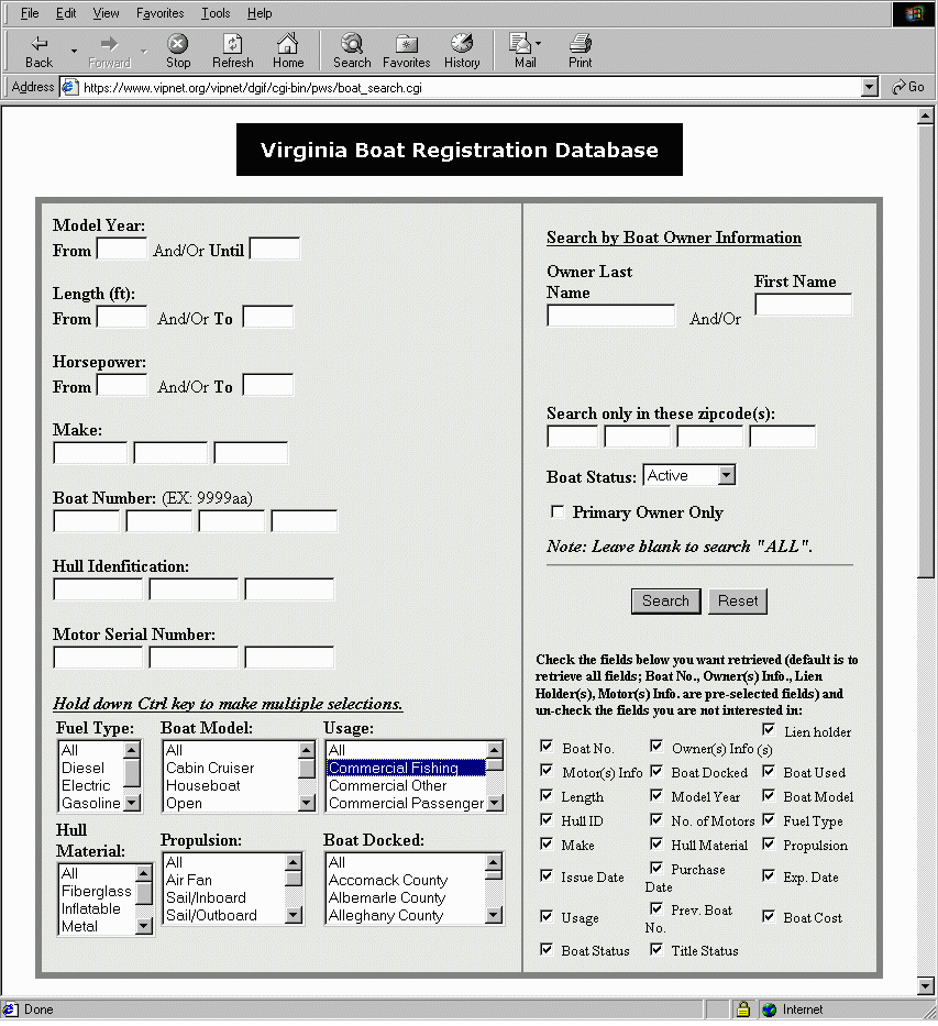 Virginia Boat Registration Demo